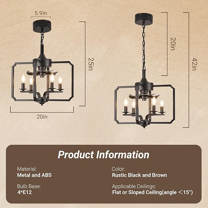 Ventilador de Techo 20 Pulgadas con Luz, 6 Velocidades, 110V miniatura 2