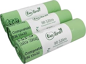 80 Litre x 60 bags All-Green brand Bioliner Compostable Kitchen Bin Liners - Food Waste Bin Liners - EN 13432-80L Swing-Bin Bags with Composting Guide