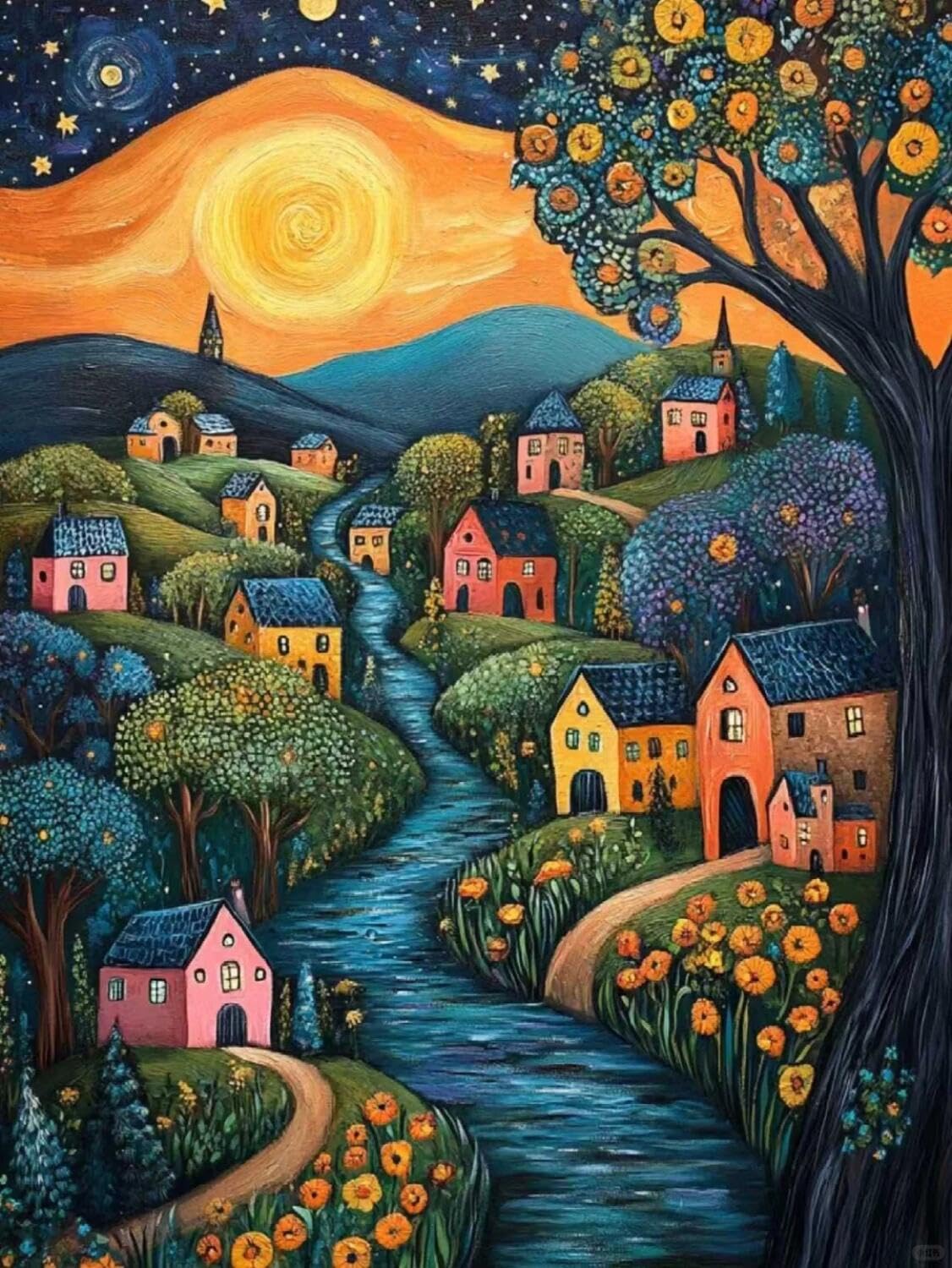 Rqwybcaxn B Ead Embroidery Kits Town At Night 40X50cm