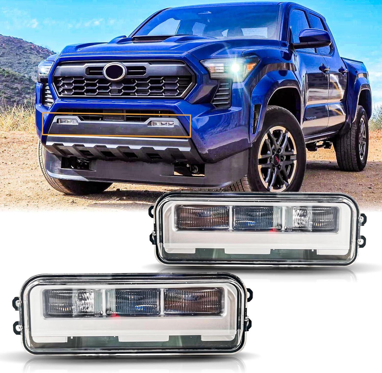 Front LED Fog Lights Assembly Pair for 2022-2026 Toyota Tundra/2024-2026 Toyota Tacoma/2025-2026 Toyota 4Runner/2023-2026 Toyota Sequoia Bumper Fog Lights Driving Lamps w/Switch Replacement Left+Right