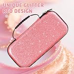 DLseego Storage Carrying Case for Nintendo Switch Lite Accessories Set, 10 Game Card Slots Cute Protective, Slim & Portable, Sparkle, Glitter - Pink