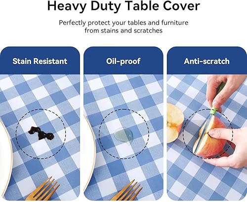Miniatura 4 de Romanstile Mantel cuadrado de vinilo de PVC, 100% impermeable, mantel de plástico a cuadros cuadriculados, a prueba de aceite, resistente, lavable,