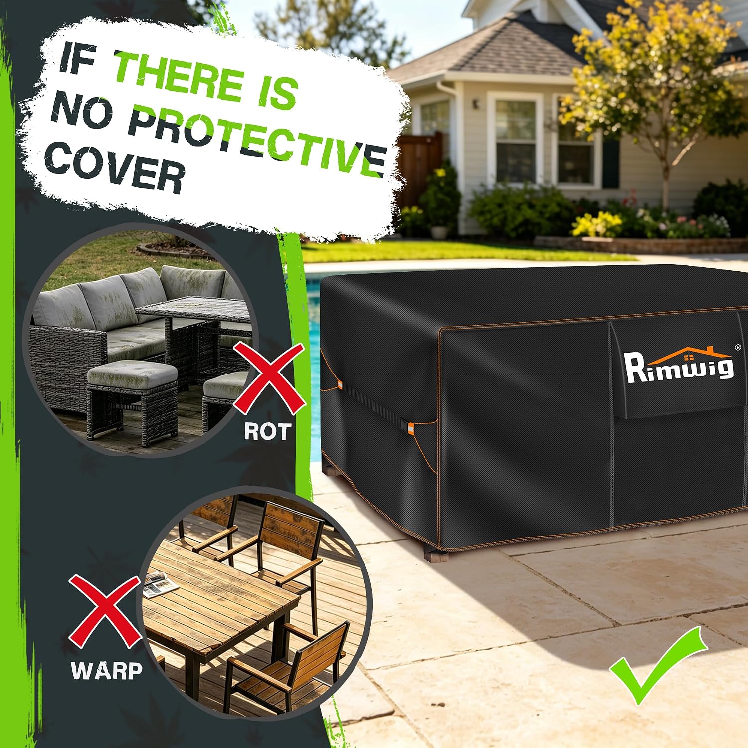 Patio Furniture Set Cover, Outdoor Sectional Sofa Couch Set Covers Waterproof, Garden Dining Table Chair Set Cover 120" L x 90" W x 35" H Black thumbnail
