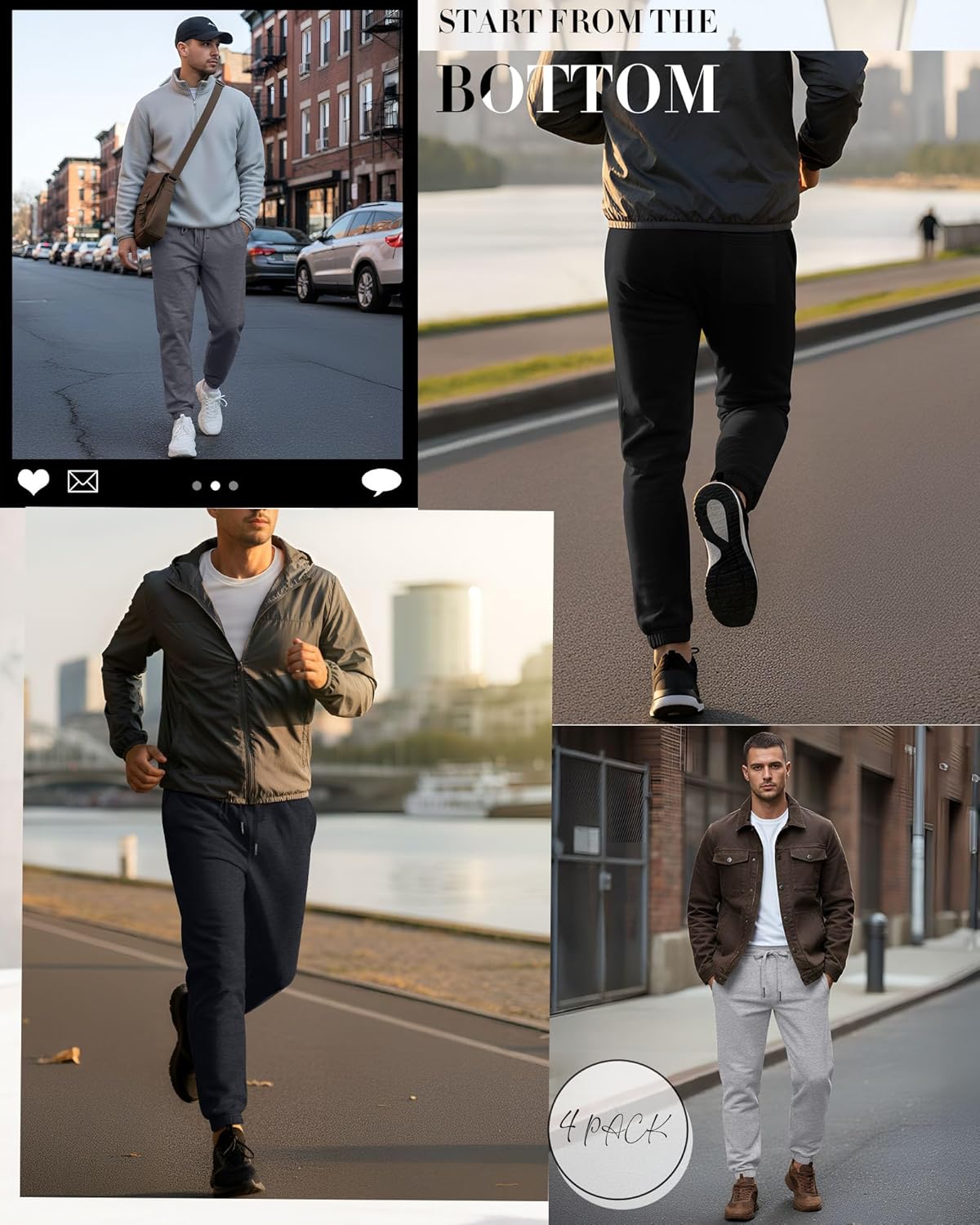 4 Pack Men's Sweatpants Drawstring Workout Athletic Joggers Lounge Running Gym Track Sweat Pants with Pockets