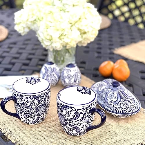 Miniatura 6 de Encantada - Juego de salero y pimentero mexicano pintado a mano, hecho a mano, colección de tinta, negro y blanco, (MC085I-K2)