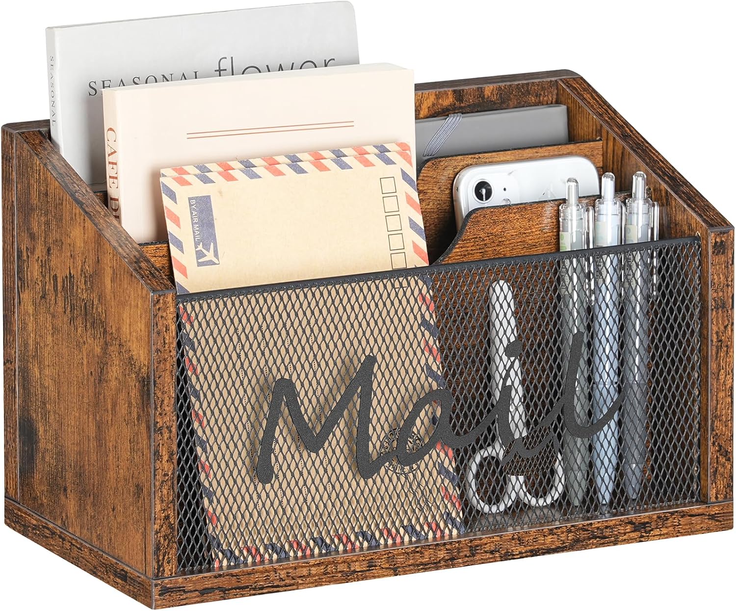 Vinyl Record Holder, Holds 80-100 LP Record Storage Rack, Mail Organizer Countertop, Mail Holder with 3 Slots, CJ06BR-MR03BR