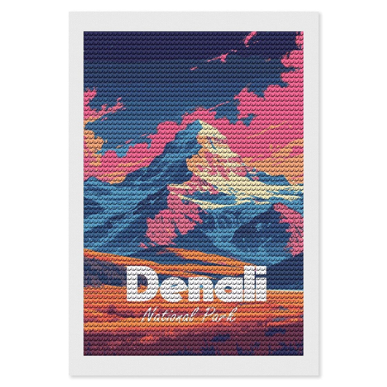 Junmoney Denali National Park Colorful Landscape Diamond Painting Kit 8"x12", Festive Craft Gift, Bedroom Decor, Full Kit Included, Creative Gift Idea