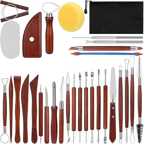 Blisstime Clay Scultping Tools 30Pcs, Pottery Tools Clay Tools Sculpting Ceramic Tools, Basic Pottery Tool Kit Clay Carving Tools Clay Tool Kit with Bag