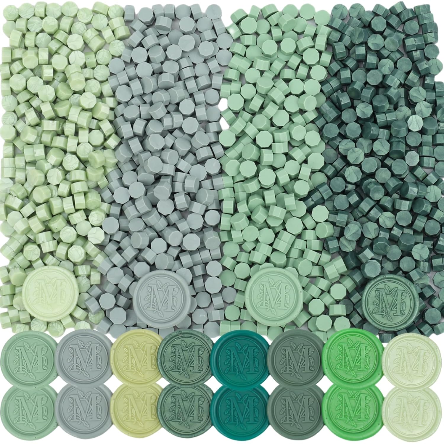 832Pcs Wax Seal Beads, Green Mixed Sealing Waxs Bead Pellets in 8 Colors Octagon Shape Include Sagegreen LightGreen Olive Pine Green for Stamp Seals & Wedding Invitation (Green Series)