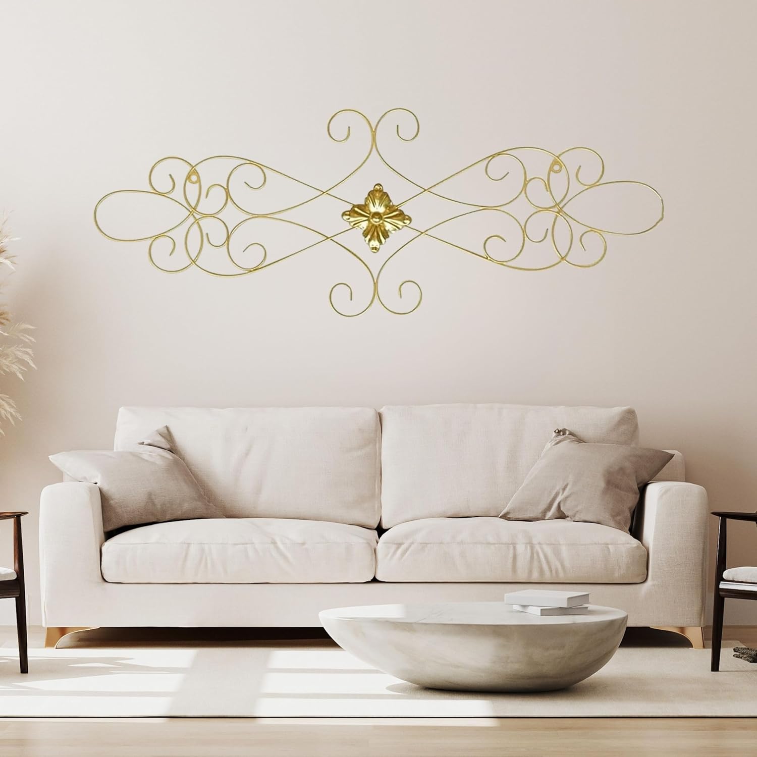 Bellaa 23226 Scrolled Metal Wall Art Medallion Plaque Oblong Living Room Home Decoration