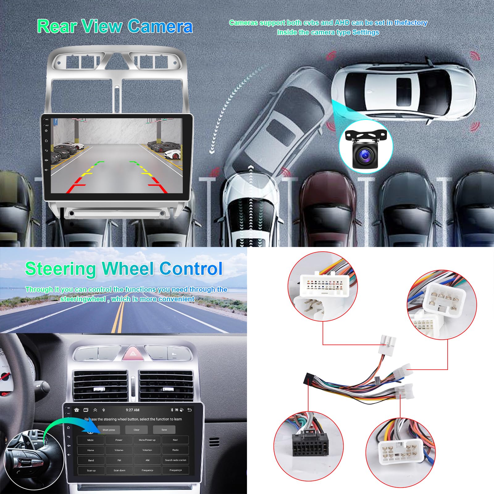 8 Core 4G+64G Hodozzy Radio para Peugeot 307 307CC 307SW 2002-2013 Android 9 Pulgadas IPS Pantalla Táctil Navegación GPS Carplay Android Auto Inalámbrico 2 DIN Radio Bluetooth DSP WiFi FM RDS Cámara