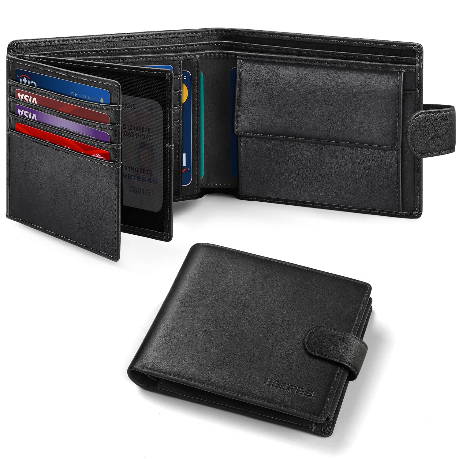 Wallets for Mens Muti-Functional RFID Blocking Leather Wallet with 15 Credit Card Holders, 2 Banknote Compartments & 2 ID Window Minimalist Wallets Men with Gift Box