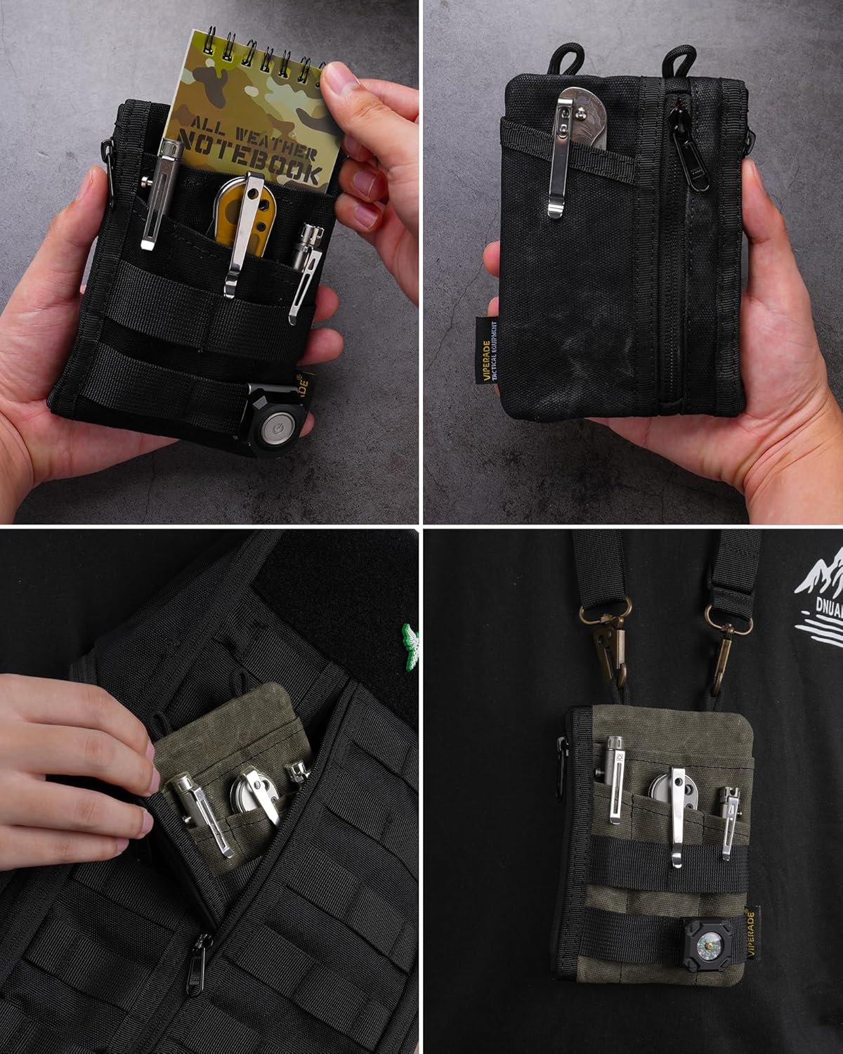 VIPERADE VE16N-OW Waxed Canvas Zipper Wallet, Minimalist with 5 Pockets, 2 Zipper Slim Pocket Multitool Pouch for Everyday Carry (Black) - Image 7