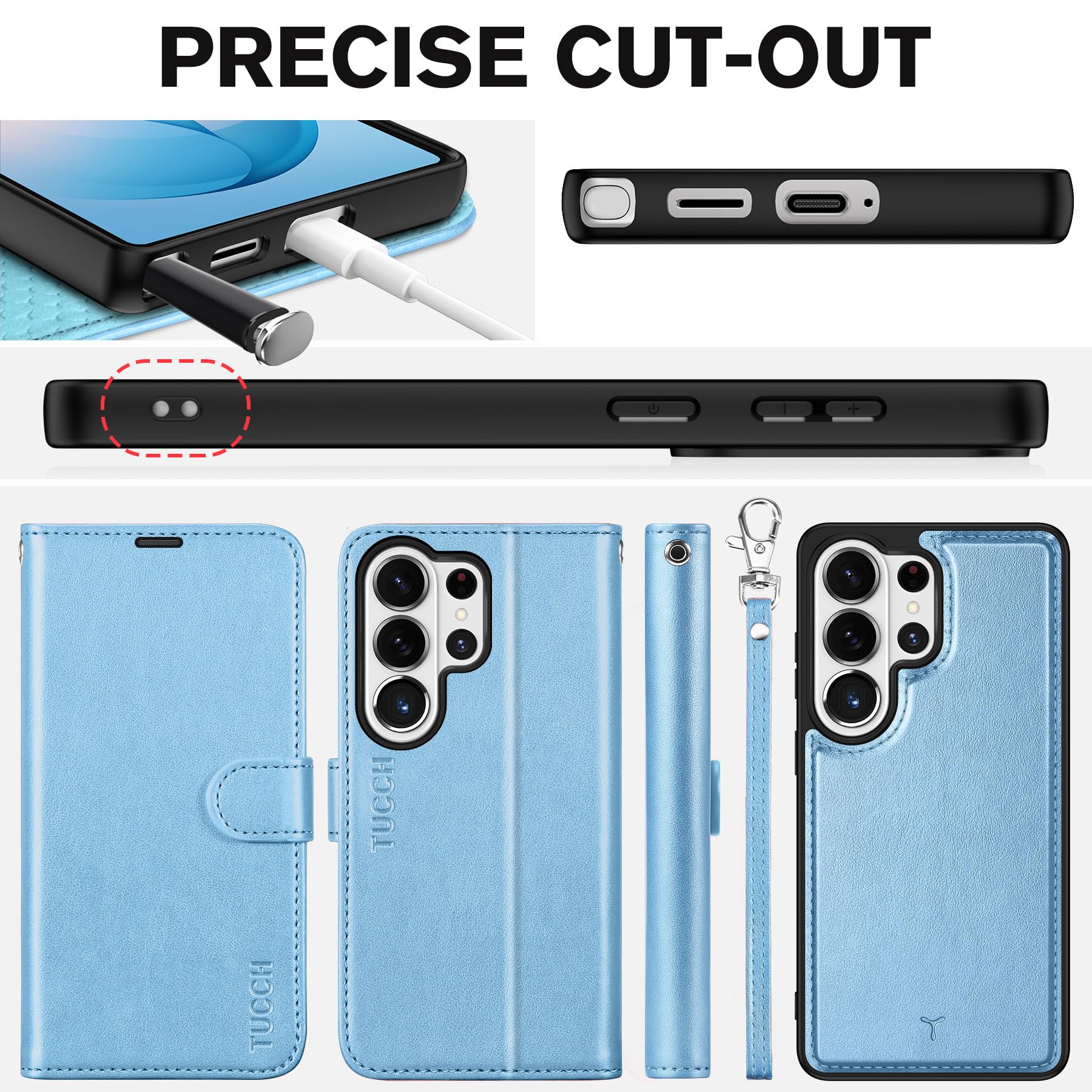 TUCCH Custodia per Galaxy S26 Ultra, 2 in 1 Rimovibile Cinturino Cover Magnetico Blocco RFID Porta Carte Portafoglio Pelle Sintetica TPU Supporto Protezione per S26 Ultra 5G (6,9"), Blu Brillante