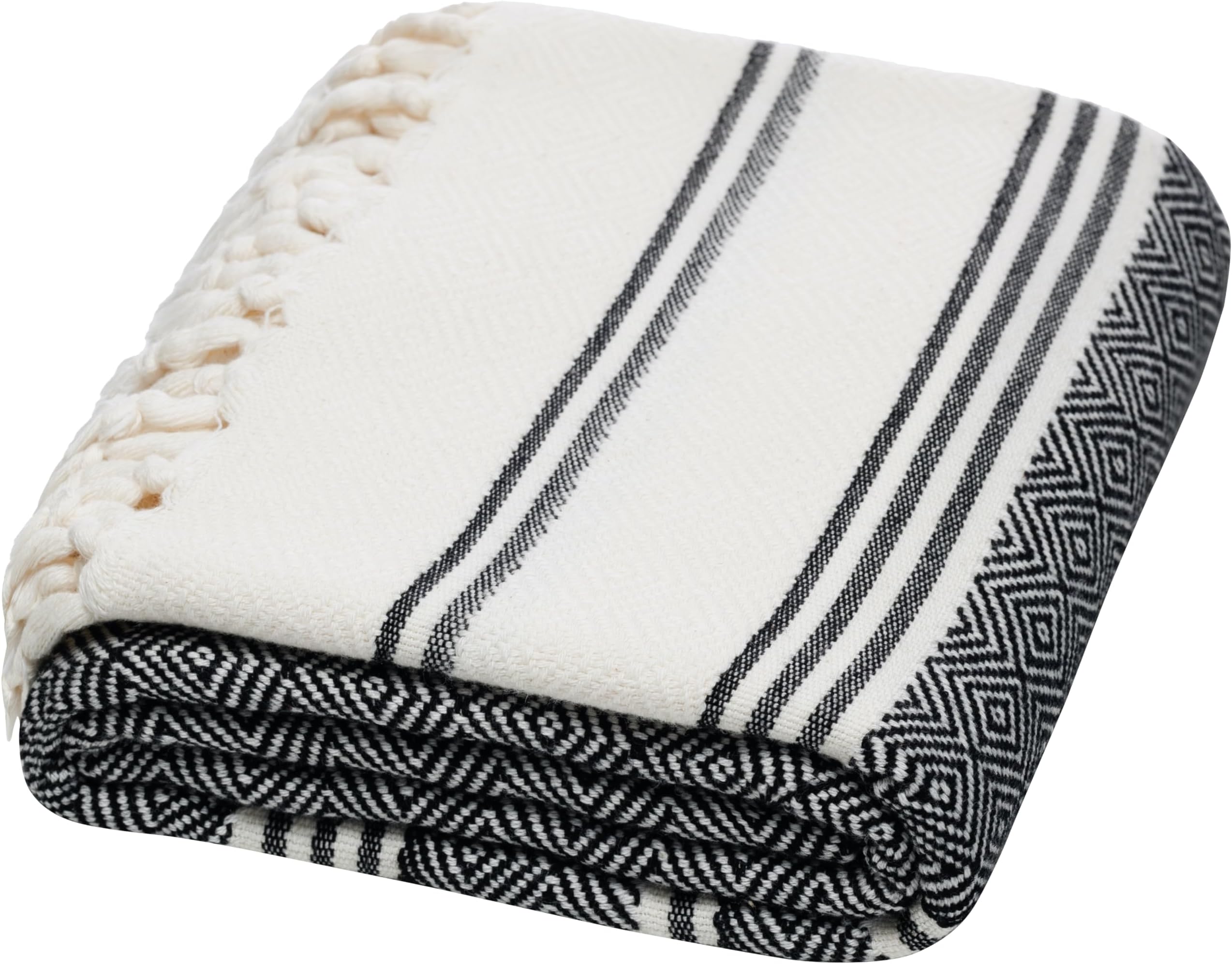Certified 100% Organic Turkish Cotton Beach and Bath Towel - Hammam Peshtemal Towel, Blanket - Oversized, Quick Dry, Sand Free, Compact -Diamond Weave, Prewashed, Made in Turkey, 180x90, Black