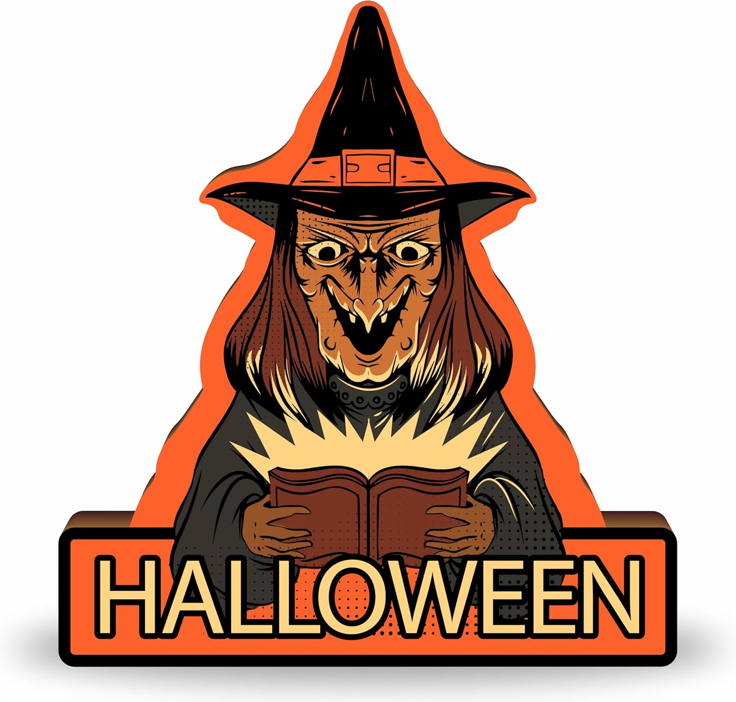 Halloween Buffet Sign, Wooden Sign with Metal Support Witch and Spell