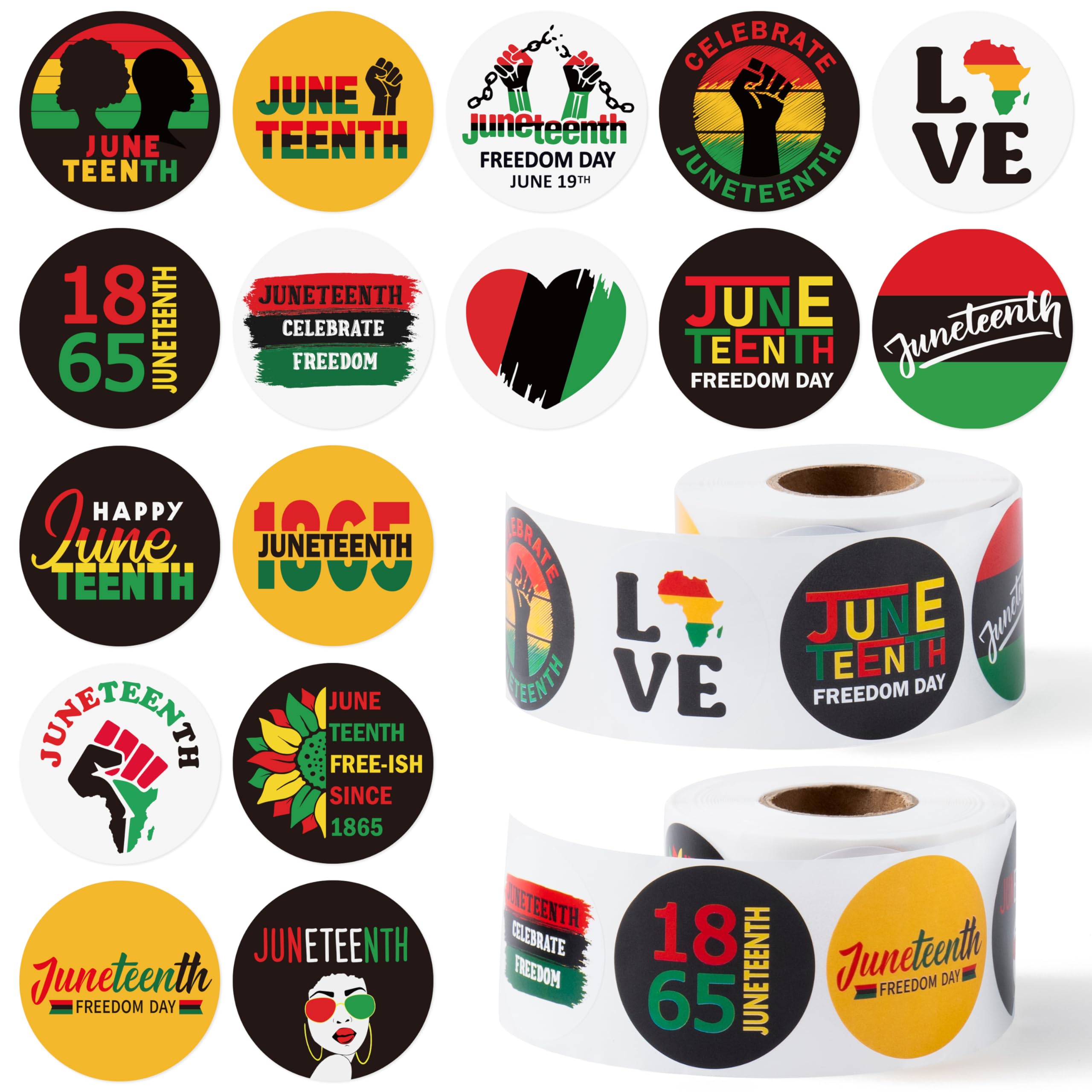 WATINC Juneteenth Stickers Roll - 1000Pcs June 19th Freedom Day Sticker Independence Day Celebration Patriotic Circle Decals, African Afro American