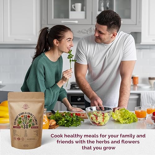 Miniatura 6 de Organo Republic Paquete variado de 30 hierbas culinarias y semillas de flores comestibles, para interiores y exteriores. Más de 7400 semillas de