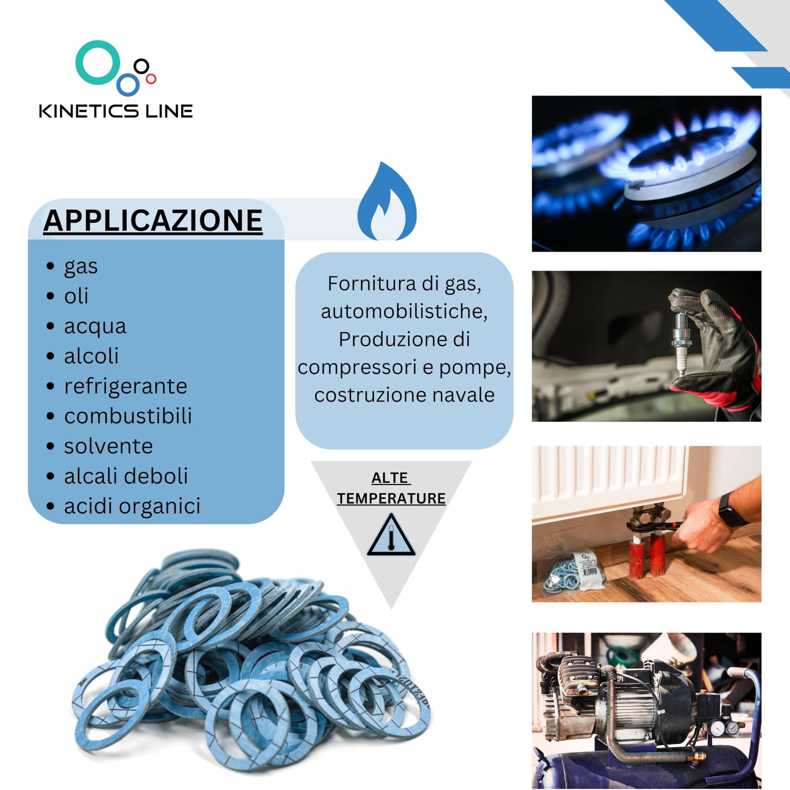 Kit di Guarnizioni con 320 Guarnizioni Piane ad Alta Temperatura Rinforzate in Aramide 3/8–1 Pollice – Assortimento di Guarnizioni per Gas, Riscaldamento, Climatizzazione e Solare – Fino a 350 °C