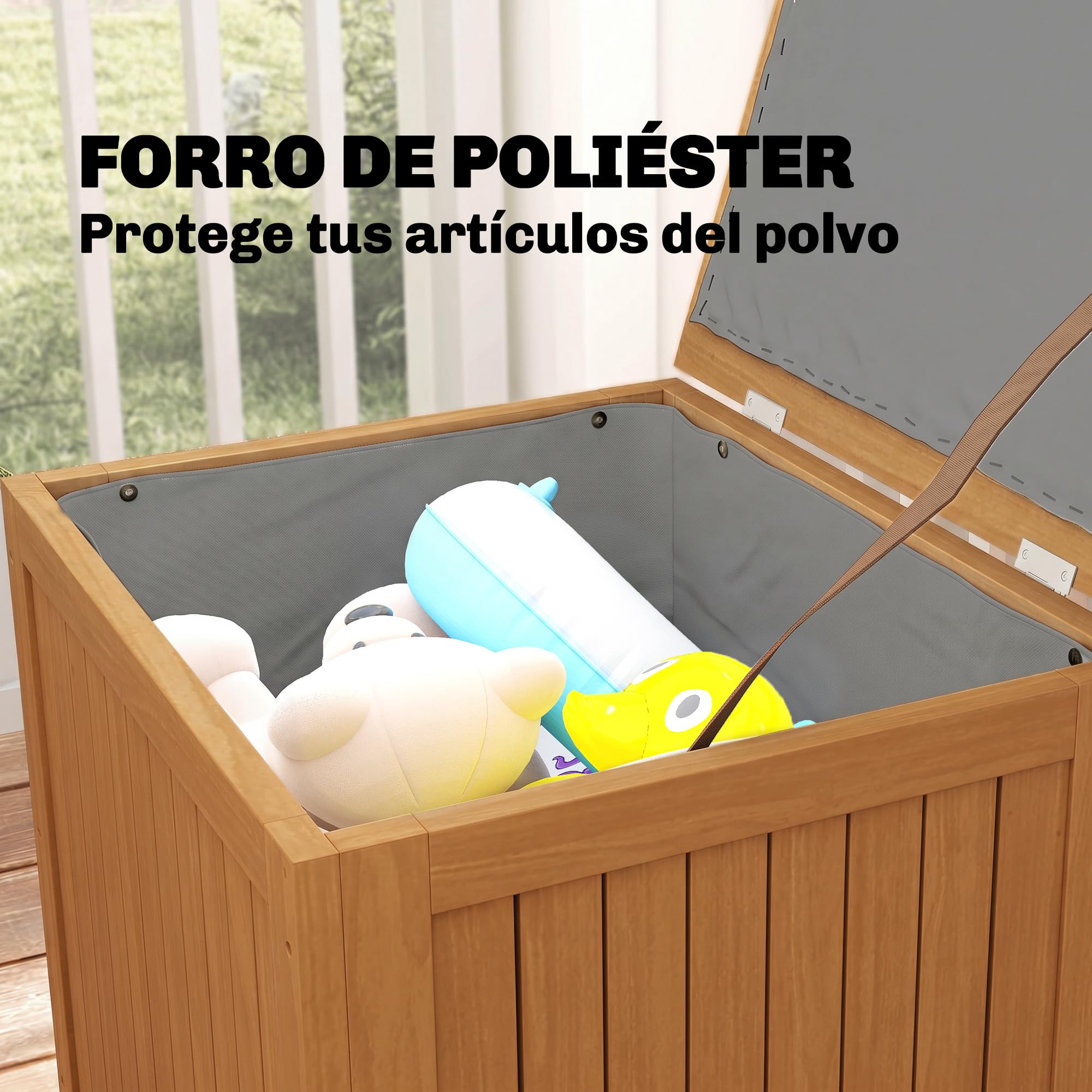 Outsunny Arcón Exterior de Madera 130L Impermeable 63x51x58,5 cm Marrón | Baúl Almacenaje Exterior con Forro, Tapa con Bisagras y Correa, Resistente a la Intemperie, para Jardín Terraza Patio
