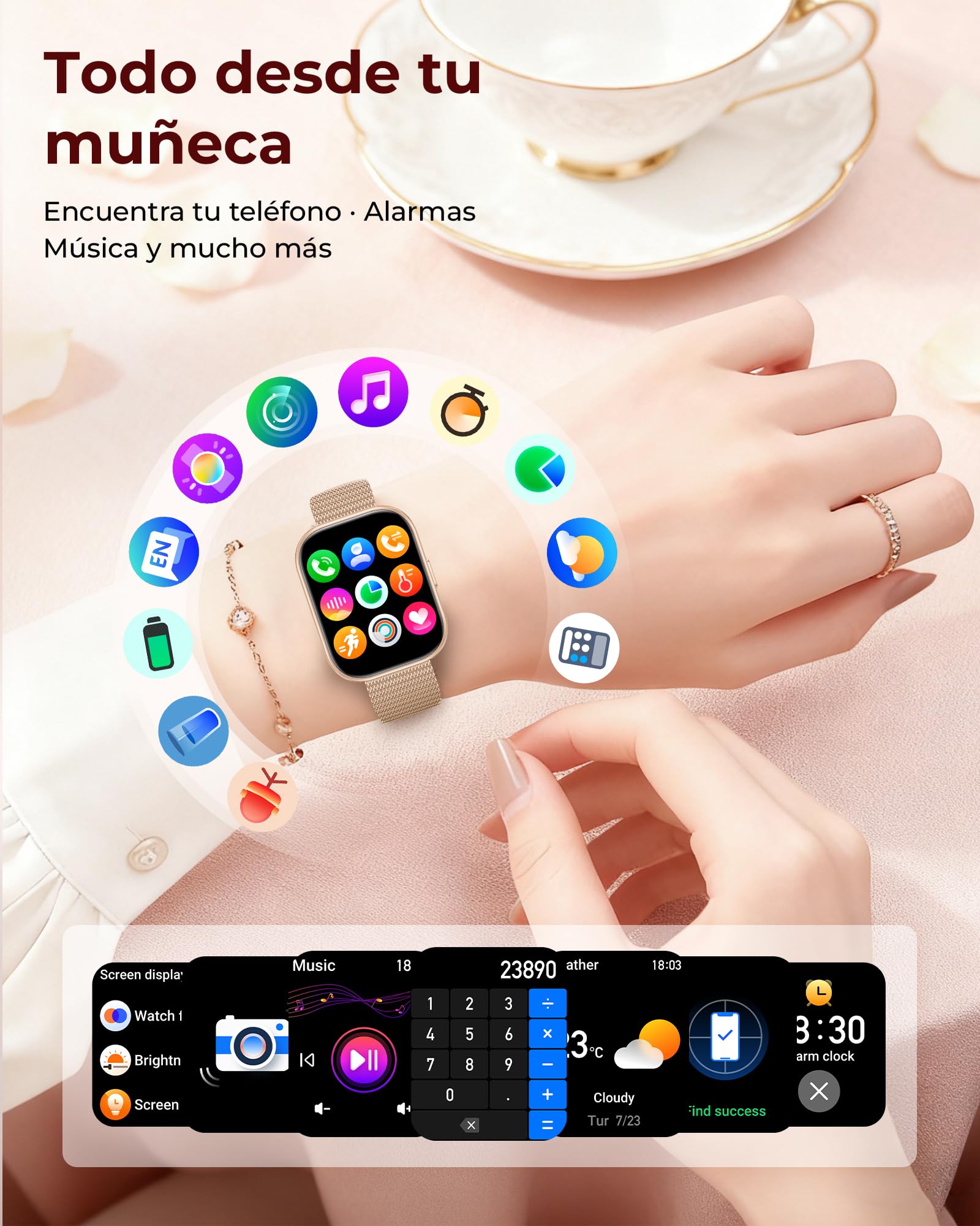 Iaret Reloj Inteligente Mujer, Regalo con 4 Correas Intercambiables y Charm, Smartwatch de 1,75", Llamadas Bluetooth, Ritmo Cardíaco SpO2 Sueño, 120+ Modos Deportivos, Compatible con Android iPhone