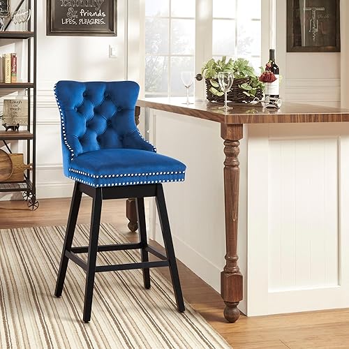 Miniatura 10 de Taburetes de bar con altura de mostrador, taburetes de bar giratorios 360 con respaldos, sillas tapizadas de tela de terciopelo de alta calidad,