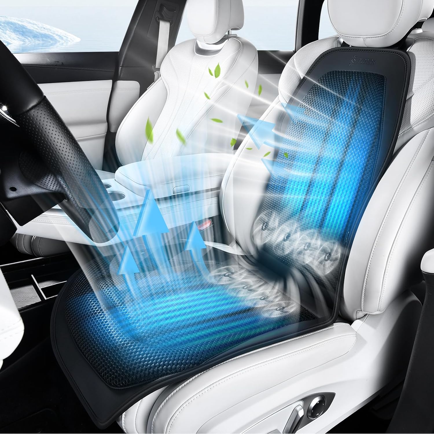 FLORICH Upgraded Cooling Car Seat Cover Front Seat with Blowing&Suction, 12V-24V Ventilated Car Seat Cushion with 8 Turbo Fans