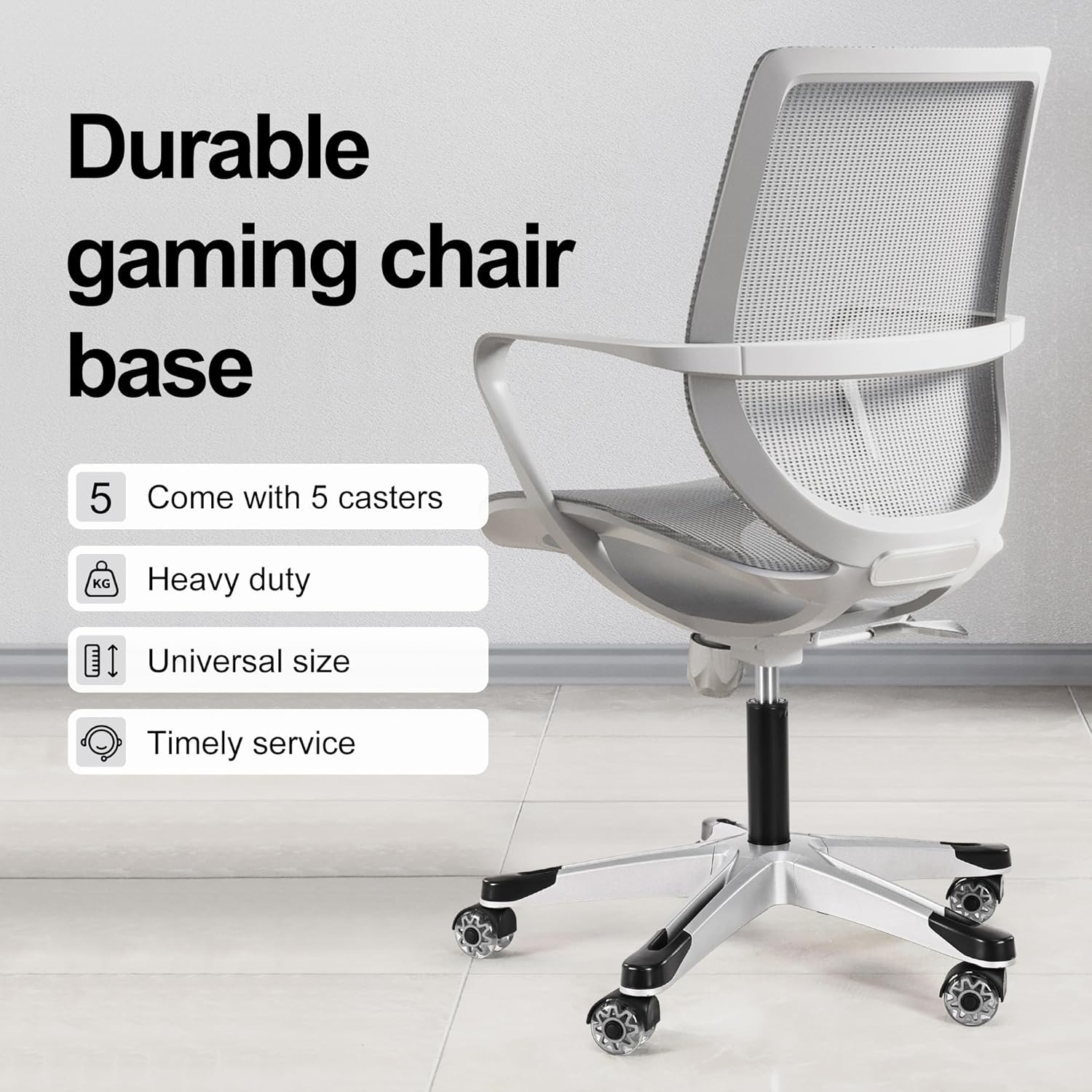 Frassie 28 Inch Gaming Chair Base Replacement with 5 Casters, Heavy Duty Desk Office Chair Swivel Base Part (Grey)