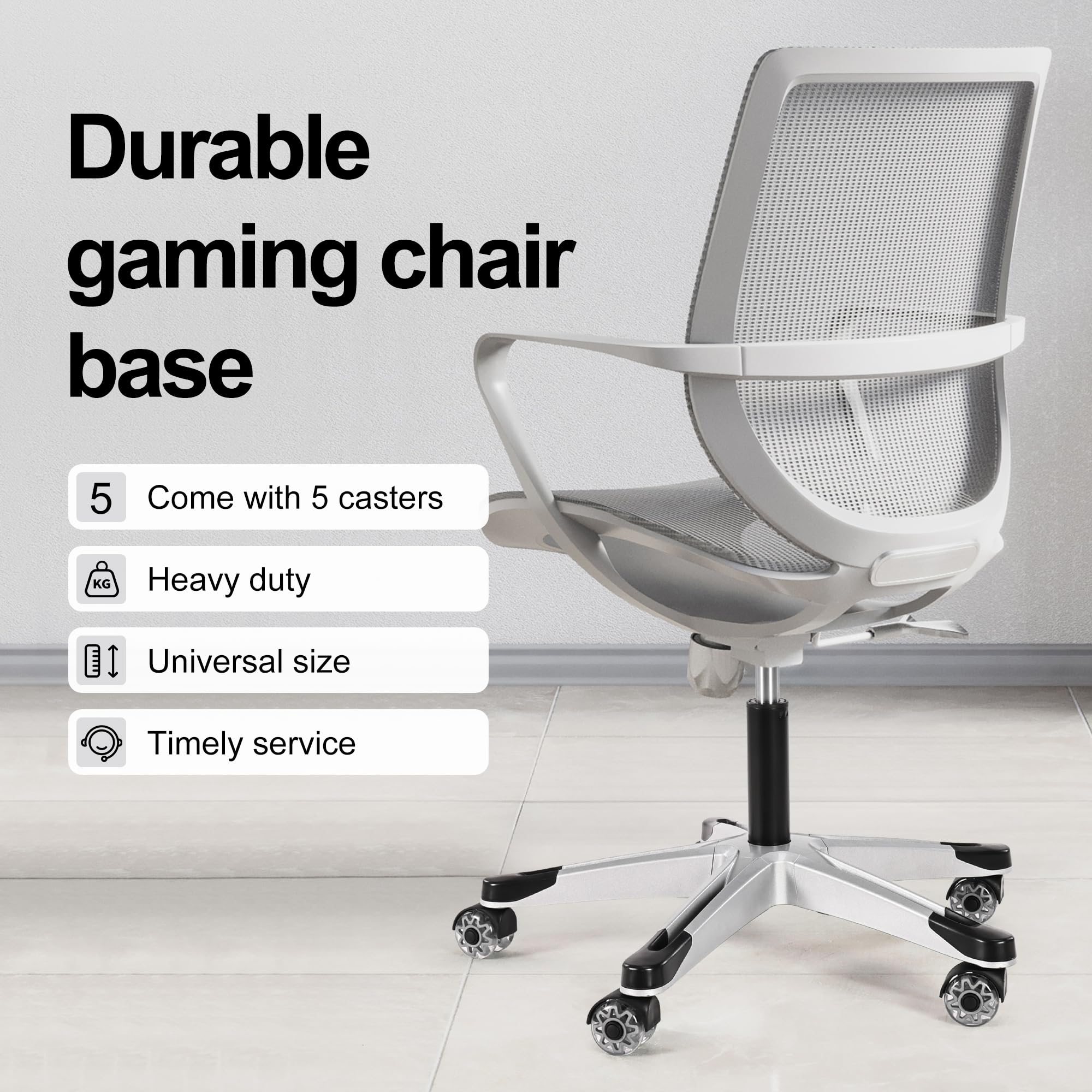 Frassie Base de repuesto para silla de videojuegos de 28 pulgadas con 5 ruedas, resistente 1,134.0 kg, parte de base giratoria para silla de escritorio (gris)
