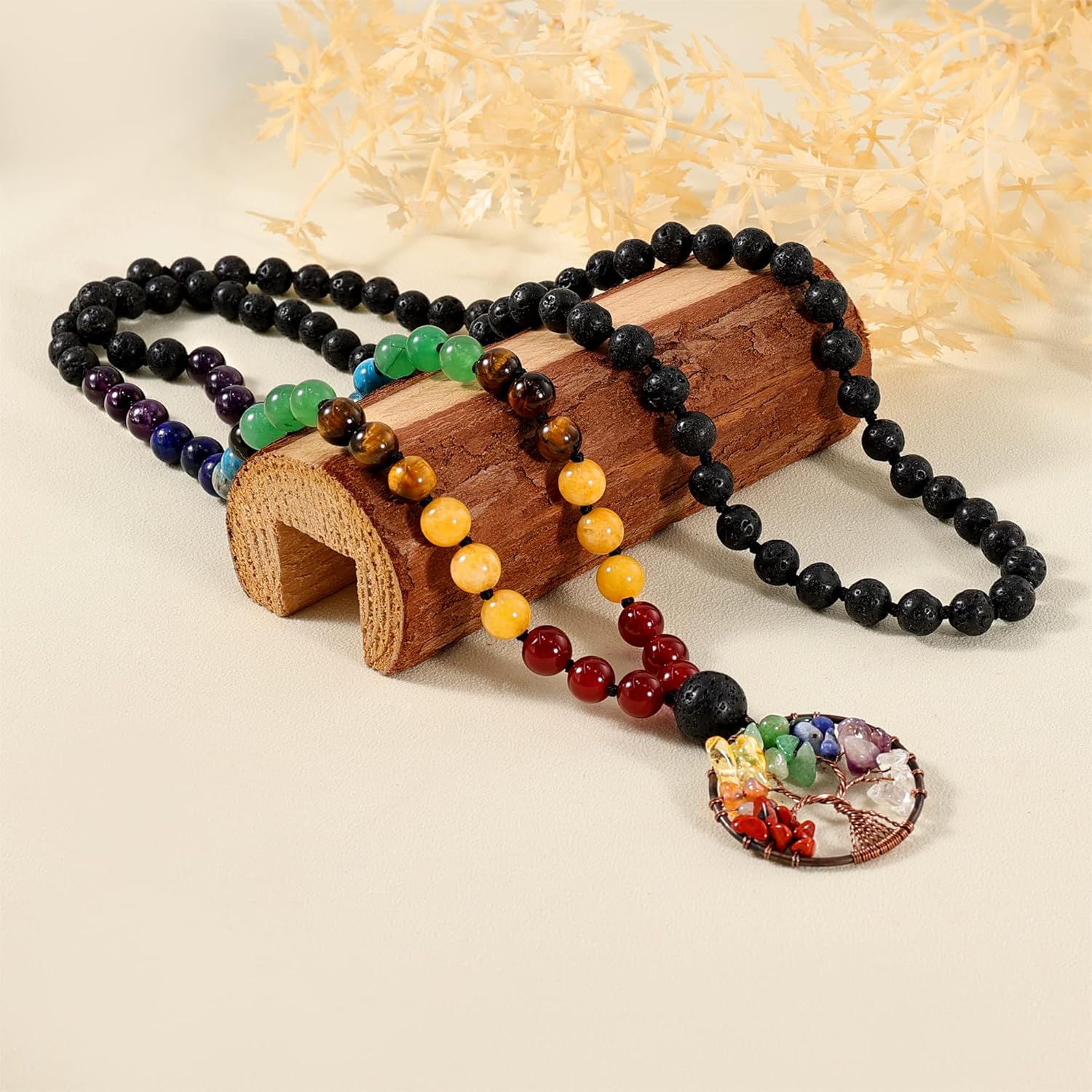 Bivei 108 Mala Beads Necklace Life Tree 7 Chakra Wrap Bracelet Real Healing Gemstone Yoga Meditation Hand Knotted Mala Prayer Bead Necklace - Image 6