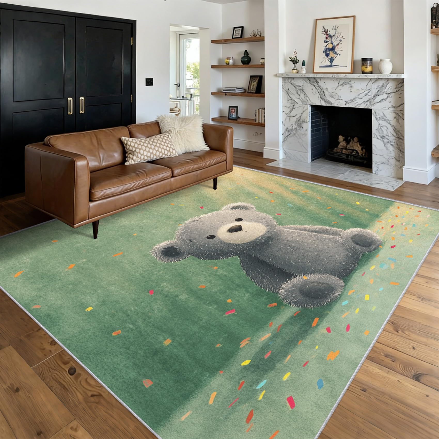 Generisch Teppich Wohnzimmer Teddybär, Teppich Süße Bär Mädchen für Schlafzimmer 100 x 150 cm, Weicher Waschbarer Antirutsch Kurzflor Dekoration Carpet P-&85