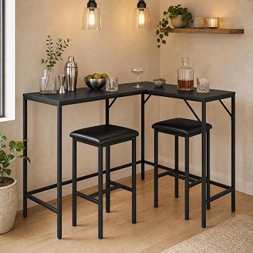 COSTWAY 3-Pc Counter Height Dining Table Set with Charge