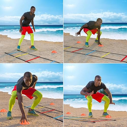 Miniatura 7 de FENGDU - Escalera de agilidad para entrenamiento de velocidad 9 peldaños y agilidad deportiva de 13 pies juego de escalera de entrenamiento con 10