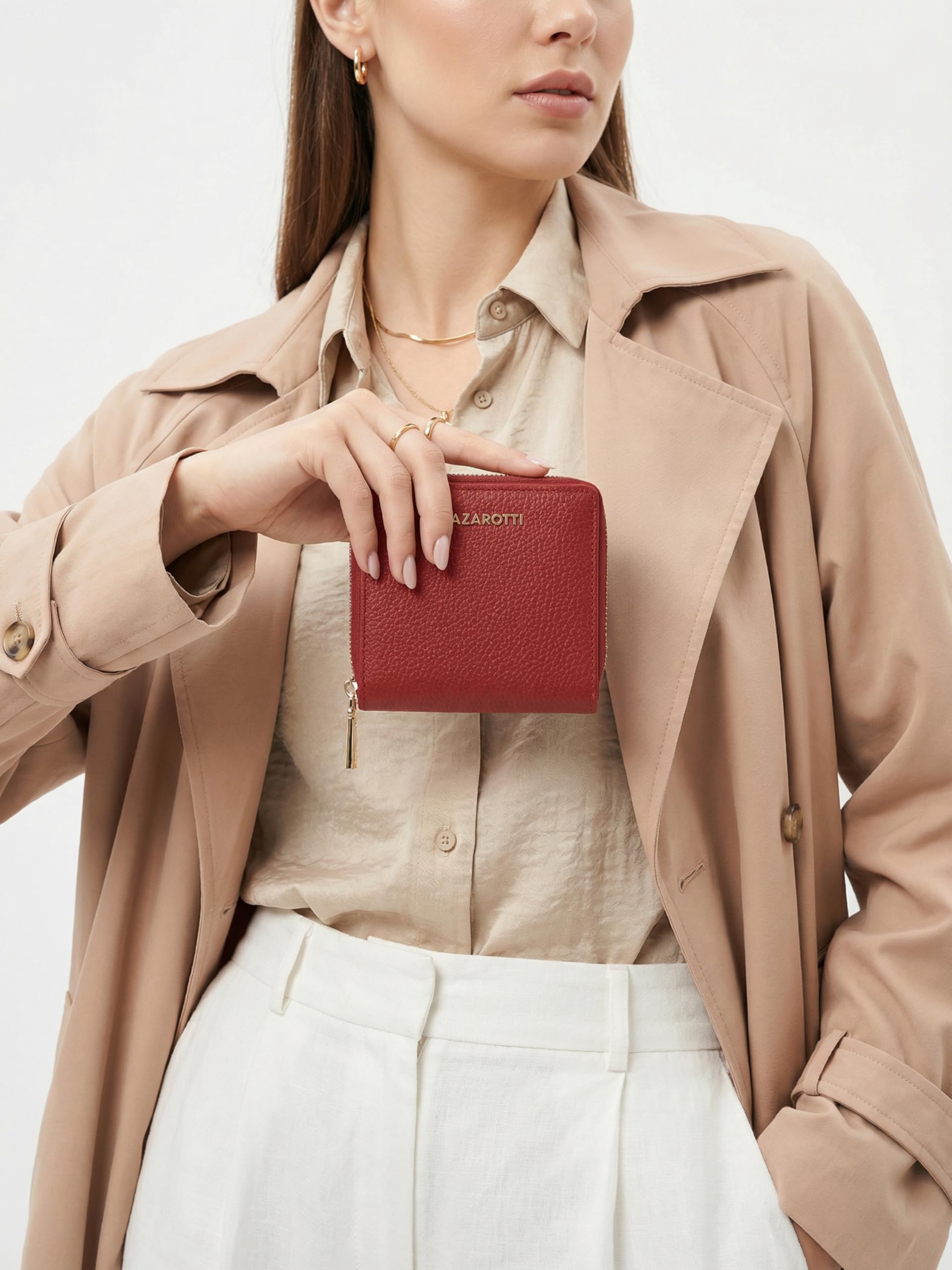 Lazarotti Bologna kompakte Leder Geldbörse Damen | mit Druckknopf, Reißverschlussfach, 6 Kartenfächer, RFID-Schutz | 10 x 10 x 2,5 cm