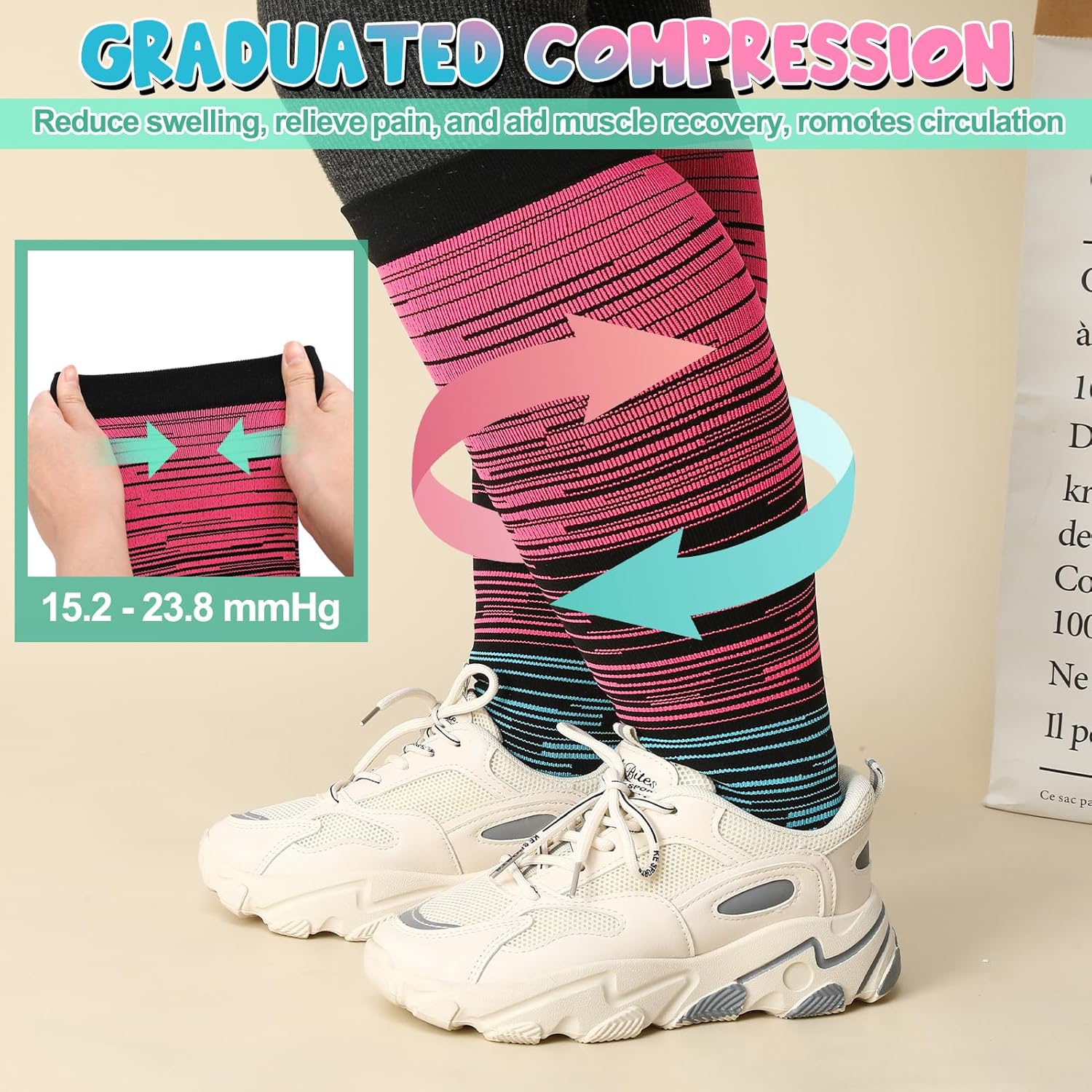 Jspupifip 6 Pairs Plus Size Compression Socks for Women Wide Calf Extra Large Knee High Support for Travel Yoga Running Circulation - Image 6