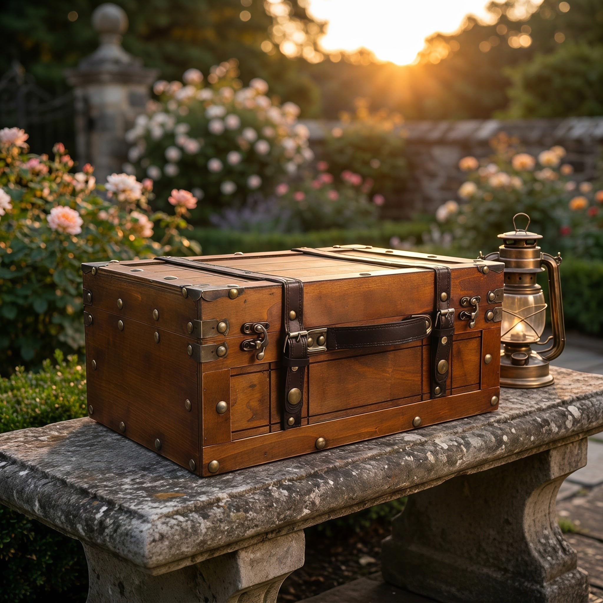 Unomor Baule Portatile in Legno Retrò con Chiusura Antica e Manico