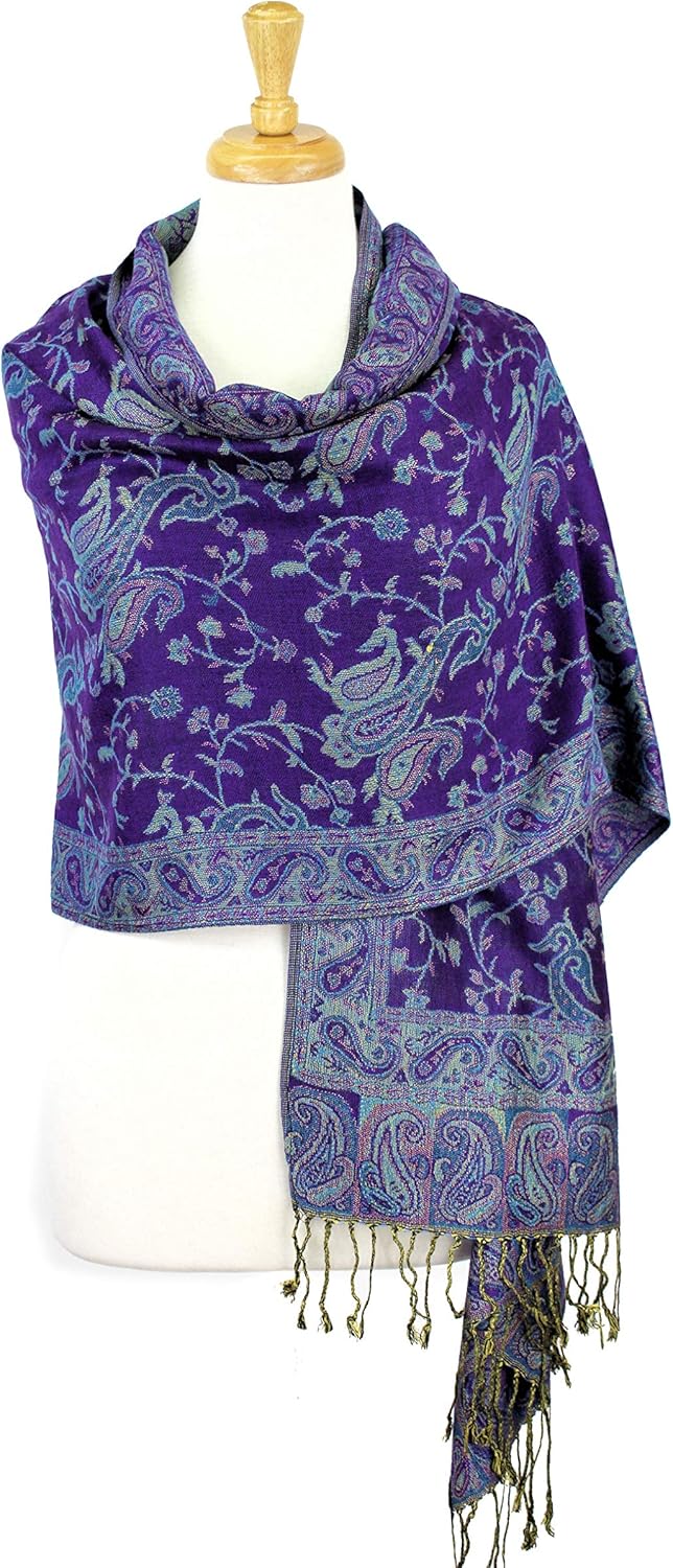 PASKMLNA Reversible Paisley Pashmina Shawl Wrap Elegant Colors - Image 3