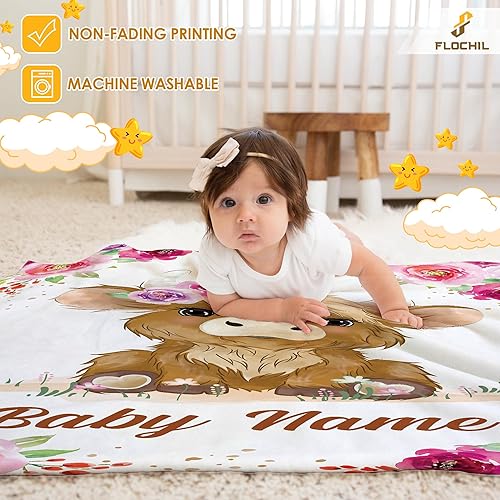 Miniatura 5 de FLOCHIL Mantas de bebé personalizadas, manta de bebé personalizada  Manta de bebé con nombre para niñas, el mejor regalo para bebé, forro polar de