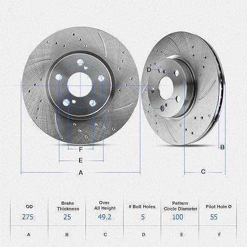 Miniatura 2 de Kit de rotores de freno de repuesto con ventilación frontal, rotores de freno ranurados perforados y pastillas de freno de cerámica para Toyota