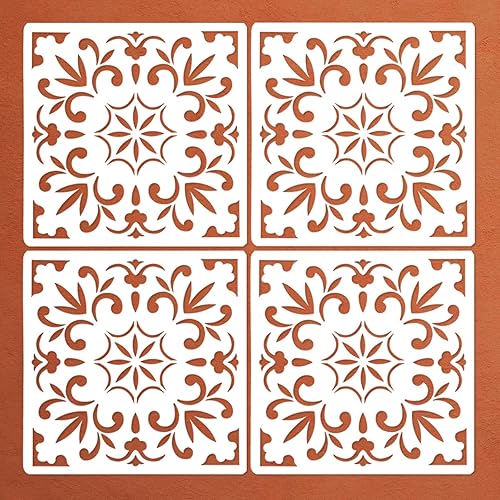 4 plantillas de mandala reutilizables de 8 x 8 pulgadas, plantillas de piso de azulejos, plantillas de pared bohemias para pintar paredes, azulejos,