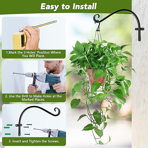 Miniatura 8 de HOOPLE Perchas para plantas al aire libre, paquete de 2 unidades, soporte para plantas colgantes de hierro fundido de 12 pulgadas, soportes de metal