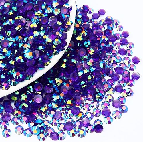1000 diamantes de imitación de resina de 0.236 pulgadas con parte trasera plana, transparentes de color morado oscuro AB con parte trasera plana