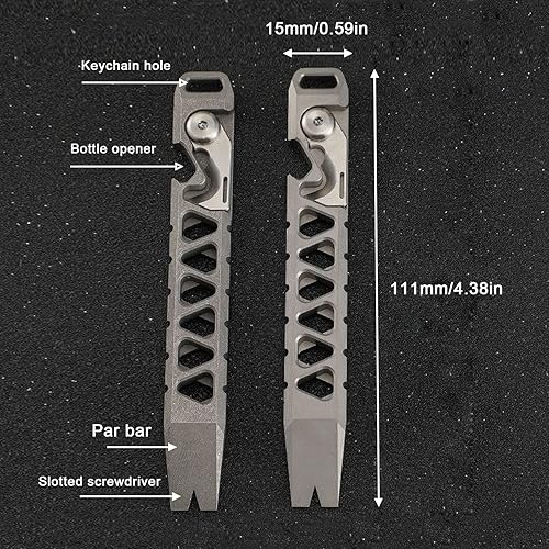 Miniatura 5 de Titanium Mini EDC Pry Bar Pocket Tool Pry Bar Bottle Opener Keychain Outdoor ToolMultitool Tools Titanium Hand tools for Men Stonewash