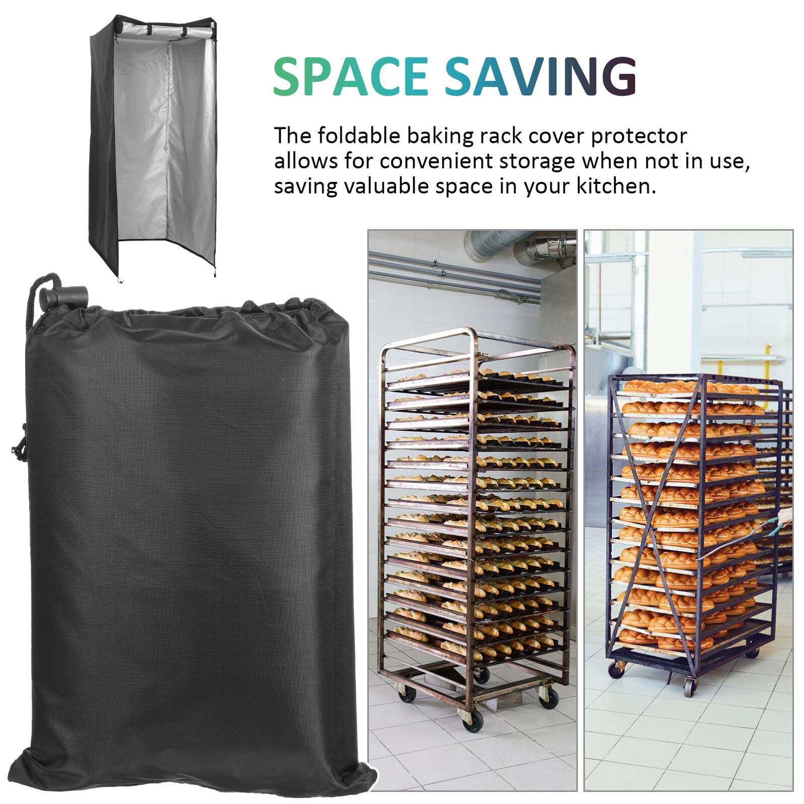 GARVALON Copertura per Rack per Pane Oxford Nero, Protezione e Pieghevole per Carrelli da Panetteria Design Rettangolare Moderno