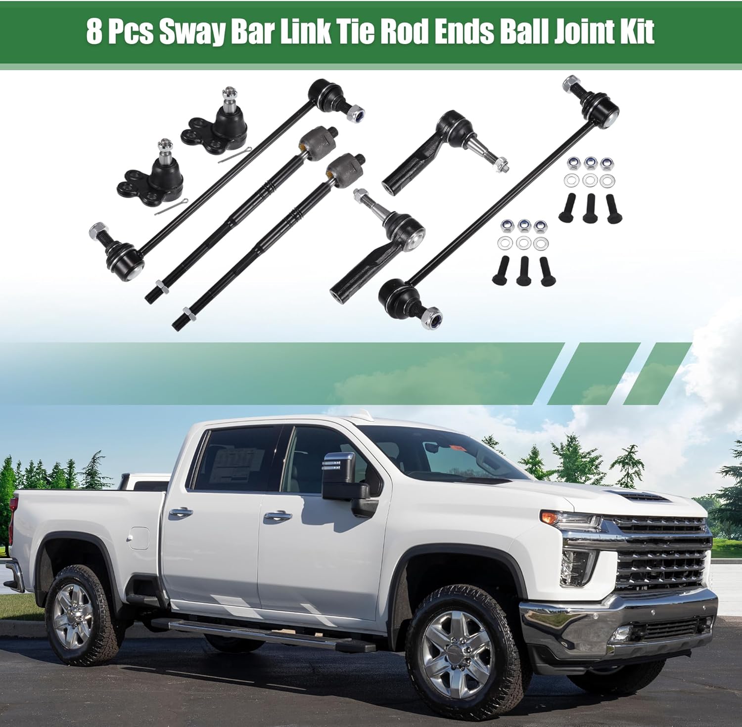 X AUTOHAUX 8pcs Front Suspension Kit Inner Outer Tie Rod End Front Sway Bar Link Lower Ball Joint for Chevrolet Equinox for GMC Terrain No.K750188/EV800648/K500227