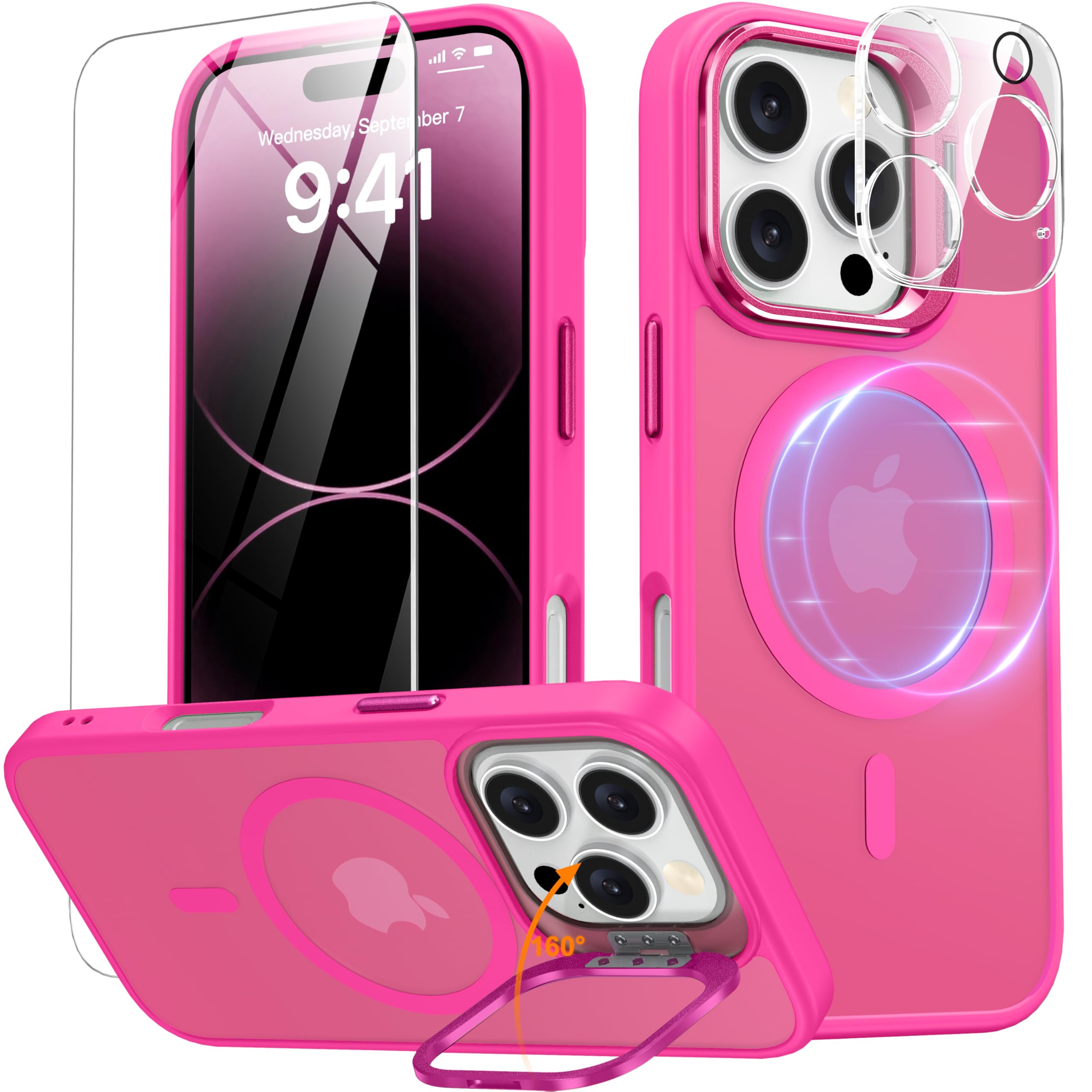 GIVELOT Magnetic & Stand for iPhone 16 Pro Max Case with 9H Screen & Lens Protector[Fit for Magsafe][Metal Kickstand][Colo...
