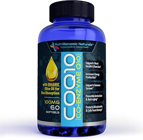 CoQ10, coenzima Q10, mayor absorción con aceite de oliva orgánico, 100 mg, 60 cápsulas blandas, ubiquinona, ubiquinol, apoya la salud del corazón,