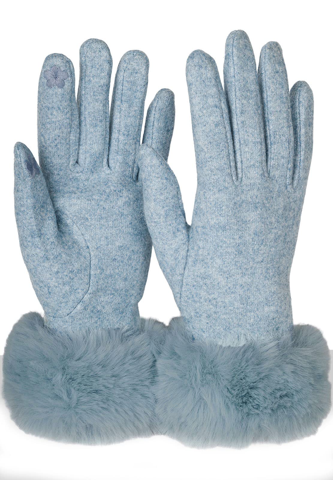 styleBREAKER Ladies Touch Screen Gloves Unicoloured with Faux Fur Trim, Warm Finger Gloves, Winter 09010038, Colour:Light Blue
