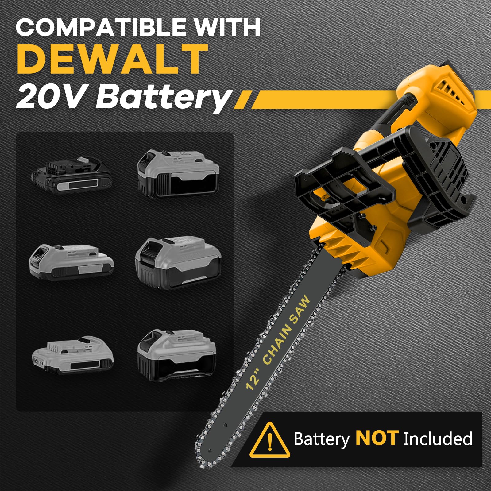 Tronçonneuse électrique sans fil de 30,5 cm pour Dewalt 20 V (sans batterie) - Tronçonneuse électrique portable sans balais - Petite tronçonneuse manuelle pour tailler les branches, couper le bois et