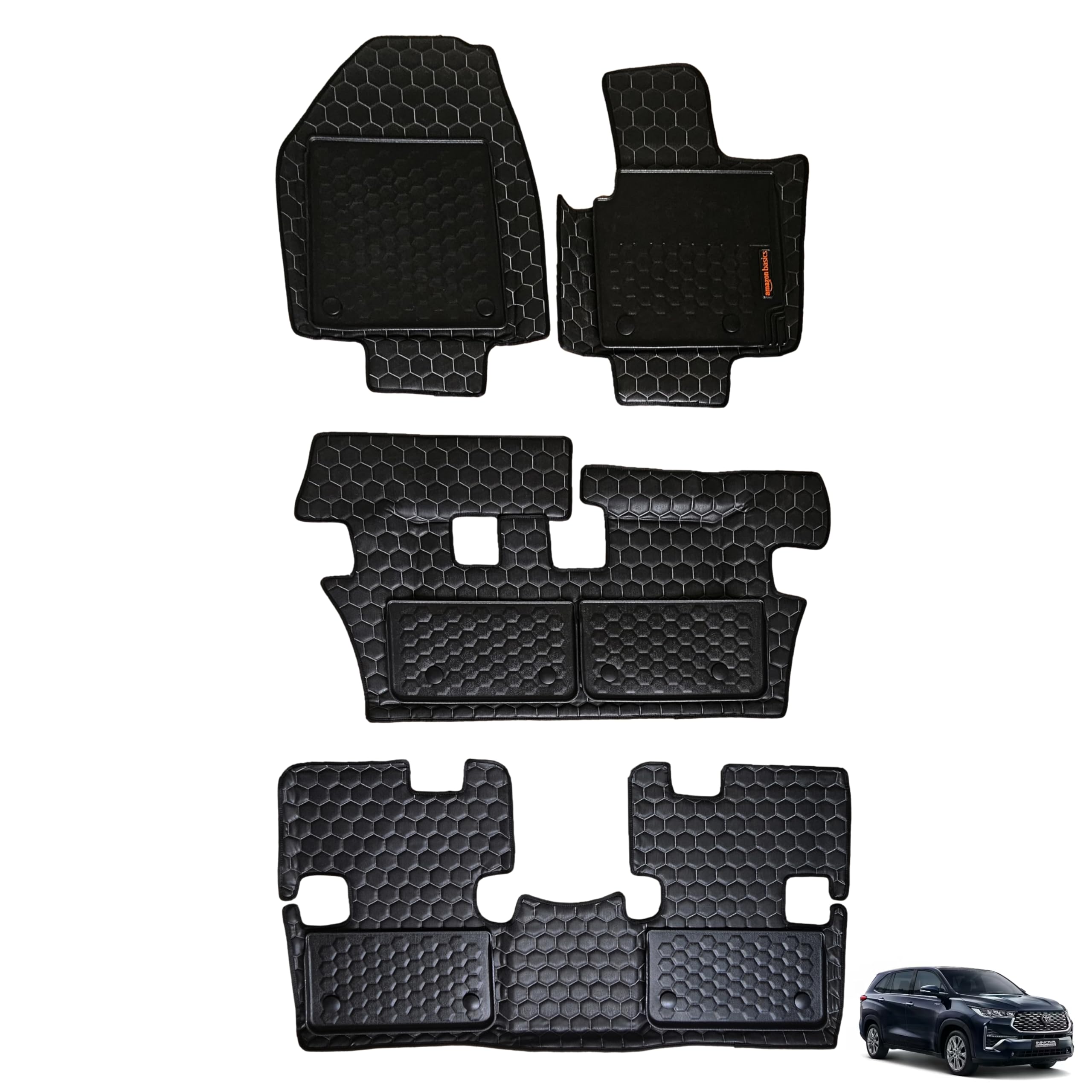 Amazon Basics 8D Premium Car Floor Mats for Toyota Hycross (All Variants | MT/at | 2024 & Older) | Waterproof| TPE | Black